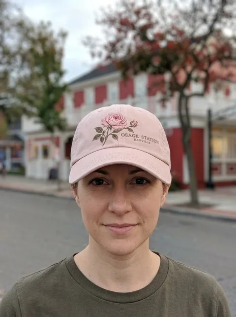 Digital visualization of Osage Station rose on a cap