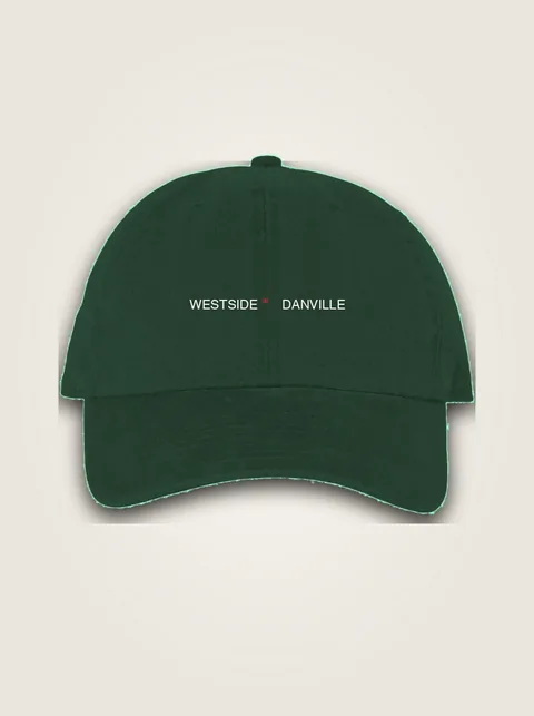 Studio product flat lay of Westside ❤️ Danville Dad Cap on authentic supplier blank