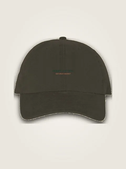 Studio product flat lay of Saturday Market Strawberry Patrol Youth Cap on authentic supplier blank