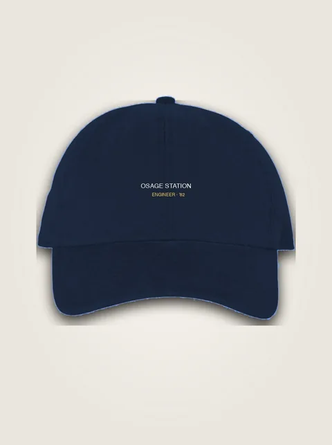 Studio product flat lay of Osage Station Engineer Youth Cap on authentic supplier blank