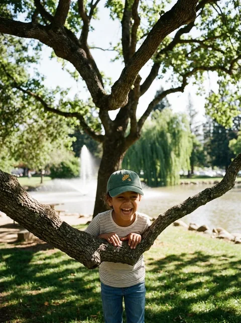 Digital visualization of Old Oak Tree Climber Youth Cap on a youth cap