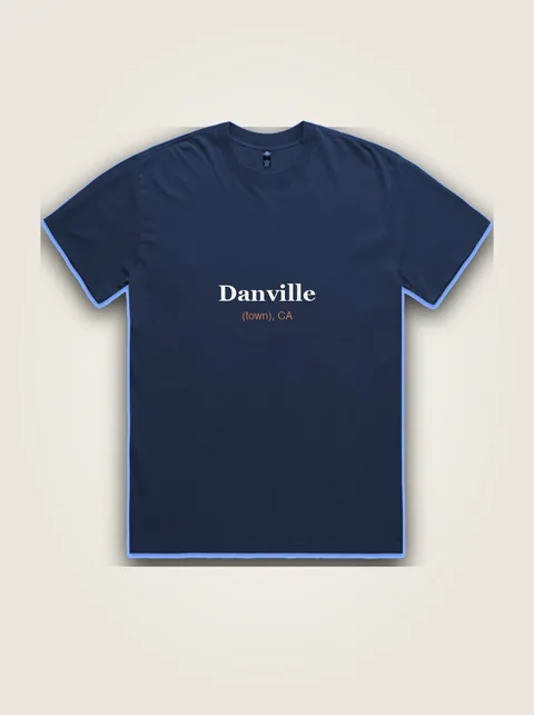 Studio product flat lay of Danville (town), CA on authentic supplier blank