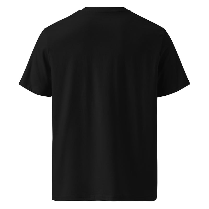 Safest city, actually a town Organic tee in Black, back view
