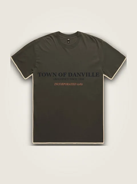 Studio product flat lay of Town of Danville (Unhurried Since 1858) on authentic supplier blank