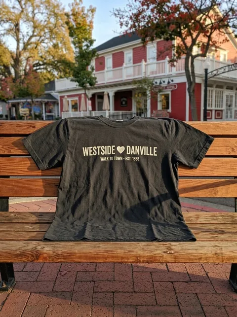 Digital visualization of Westside β€οΈ Danville Heritage Tee on a tee
