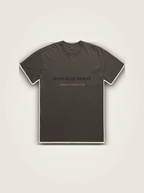 Studio product flat lay of Danville Depot Junior Conductor Toddler Tee on authentic supplier blank