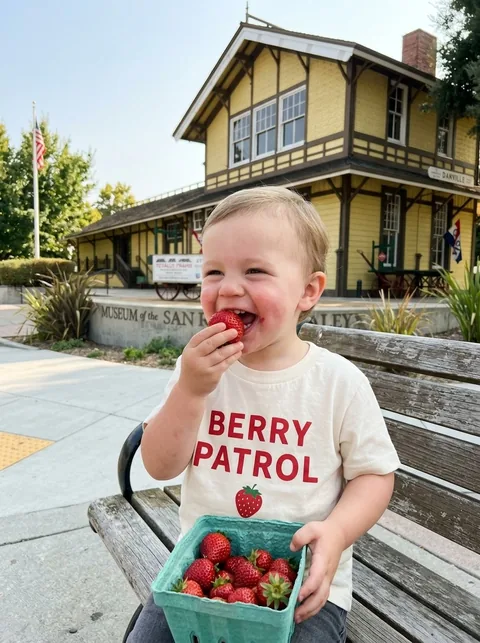 Digital visualization of Saturday Market Strawberry Patrol Toddler Tee on a toddler tee