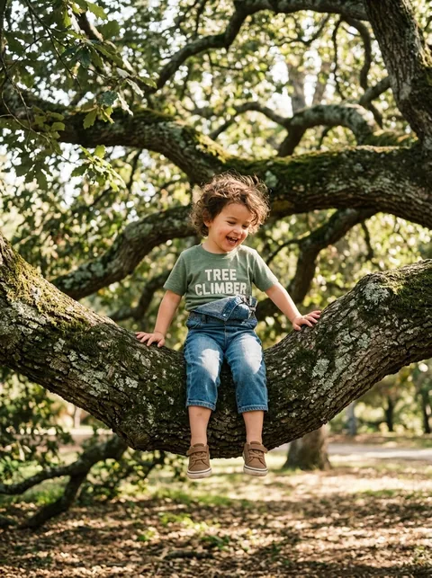 Digital visualization of Old Oak Tree Climber Toddler Tee on a toddler tee