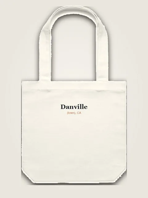 Studio product flat lay of Danville (town), CA on authentic supplier blank