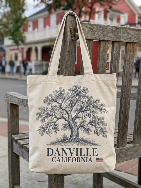 Digital visualization of Oak & flag on a tote