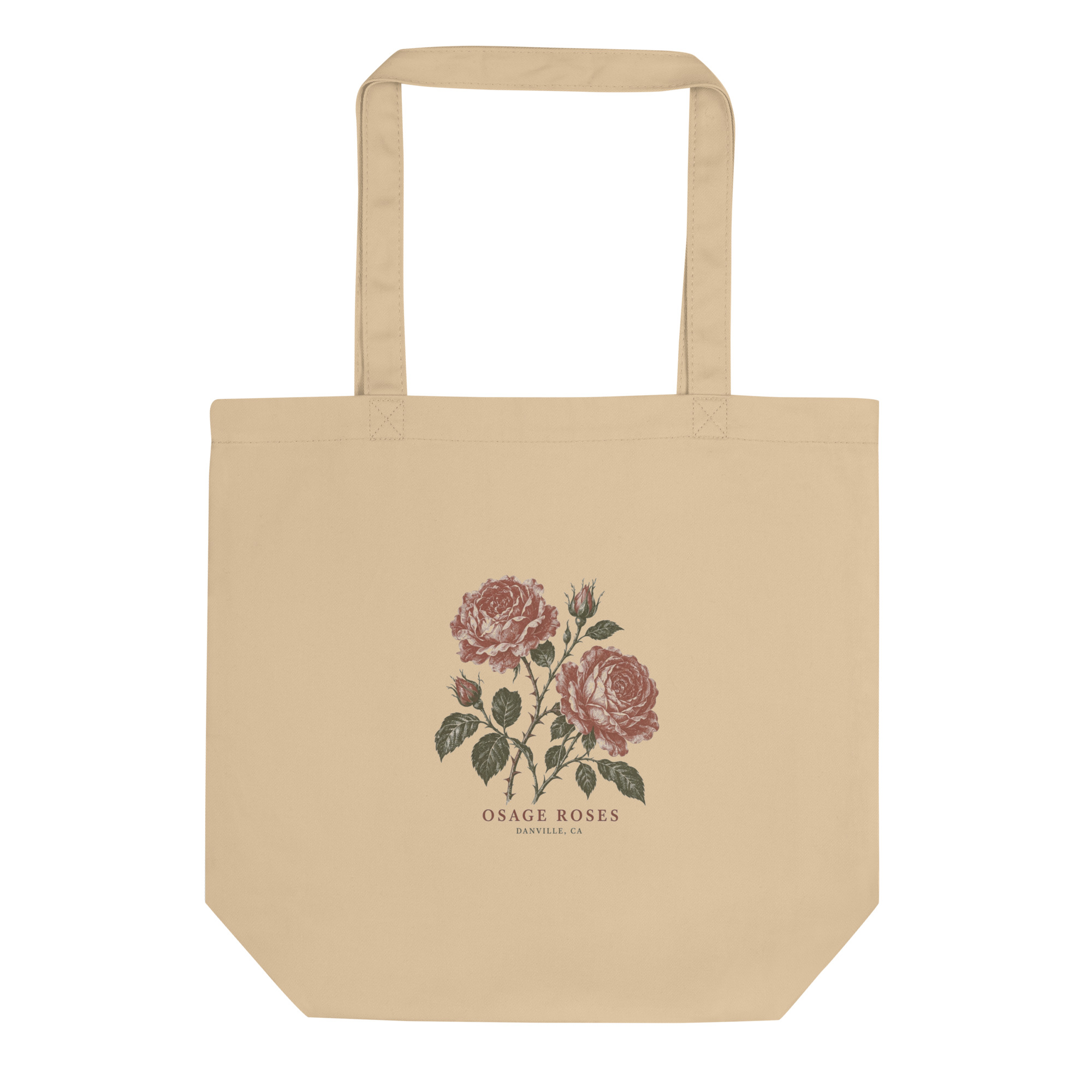Osage Roses Organic tote in Oyster, full supplier product view showing print placement