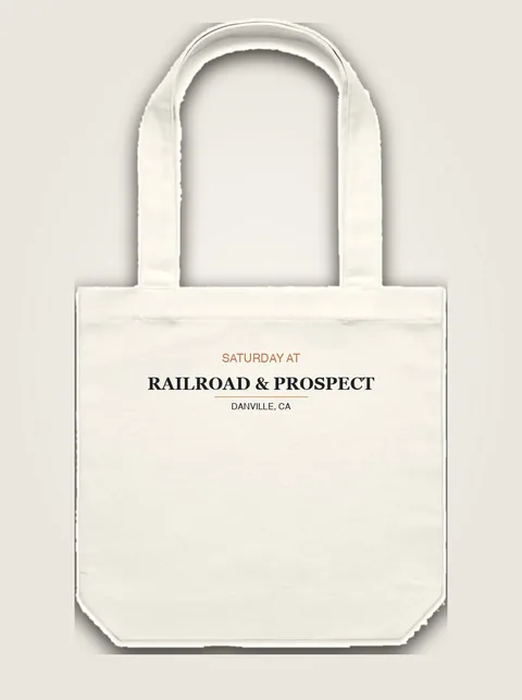 Studio product flat lay of Saturday at Railroad & Prospect on authentic supplier blank